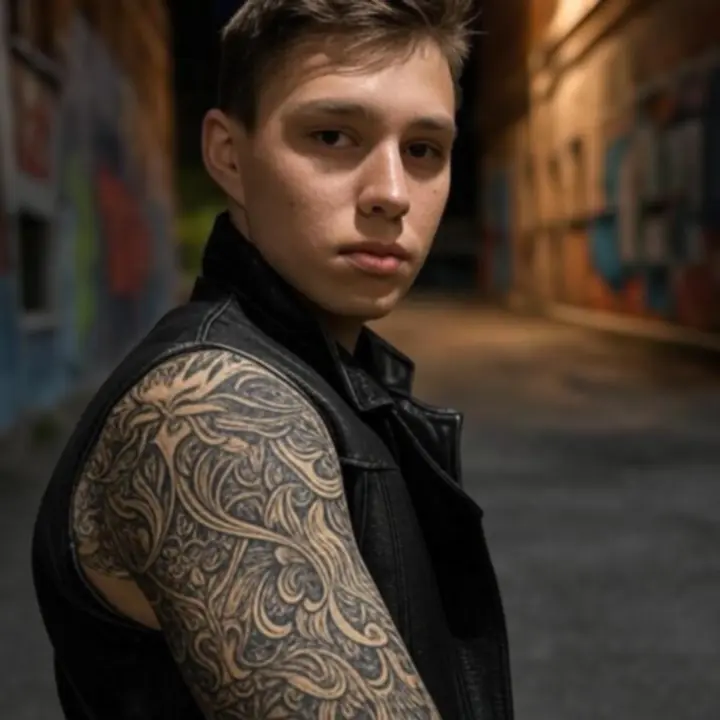 Sötét, urbánus hangulatú tetoválás-portfólió montázs