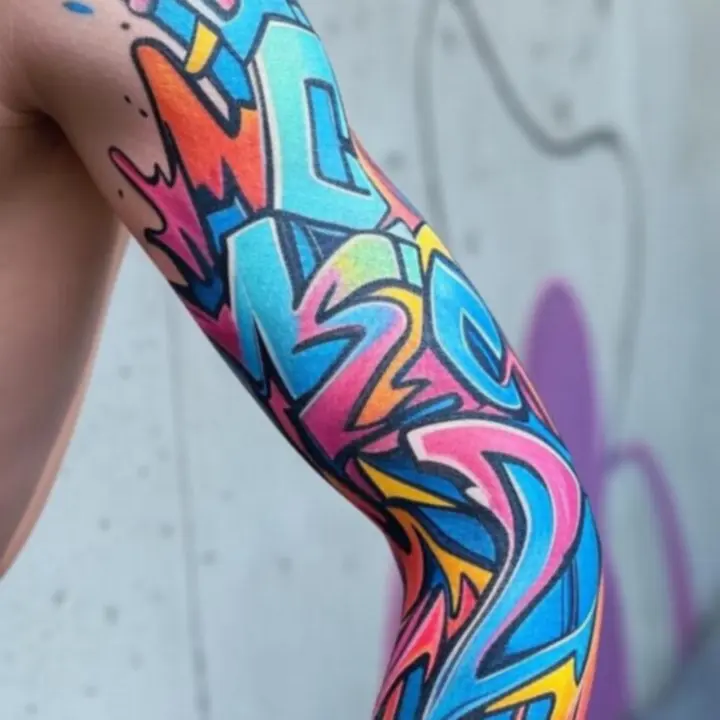 Street art ihlette tetoválás design graffiti és tipográfiai motívumokkal