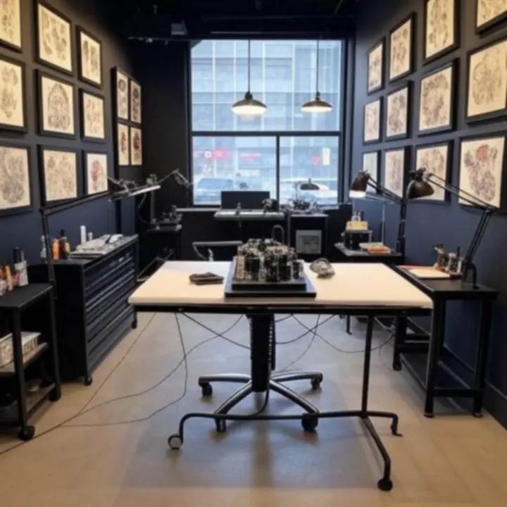 Modern, urbánus stílusú tetoválóstúdió belső tere