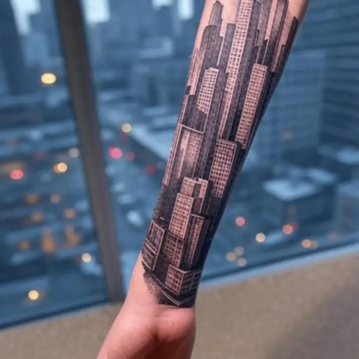 Városi graffitivel borított fal és modern streetwear hangulat, amely tetoválás inspirációként szolgál